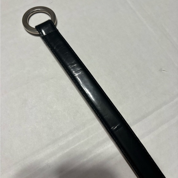 WCM New York Glossy Black Leather Belt with Silver Ring Hook Closure. USA S/M - Picture 4 of 12